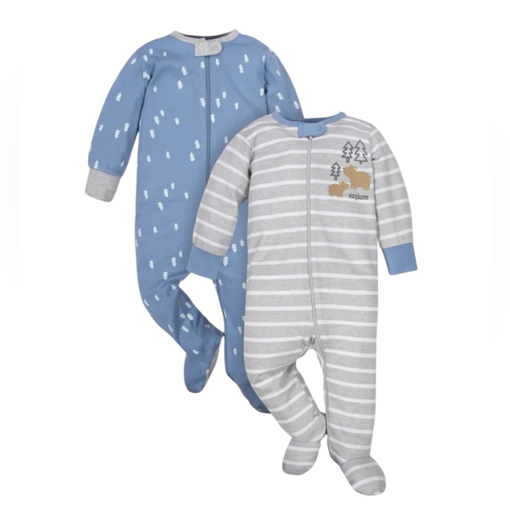 Baby boy striped One-Piece Footed Sleepers infant Holiday 2-Pack Size 0-3 Months